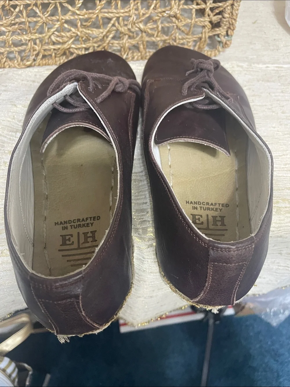 Earth Harmony Grounding Lace-Up Leather Shoes in Dark Brown Women Sz 40